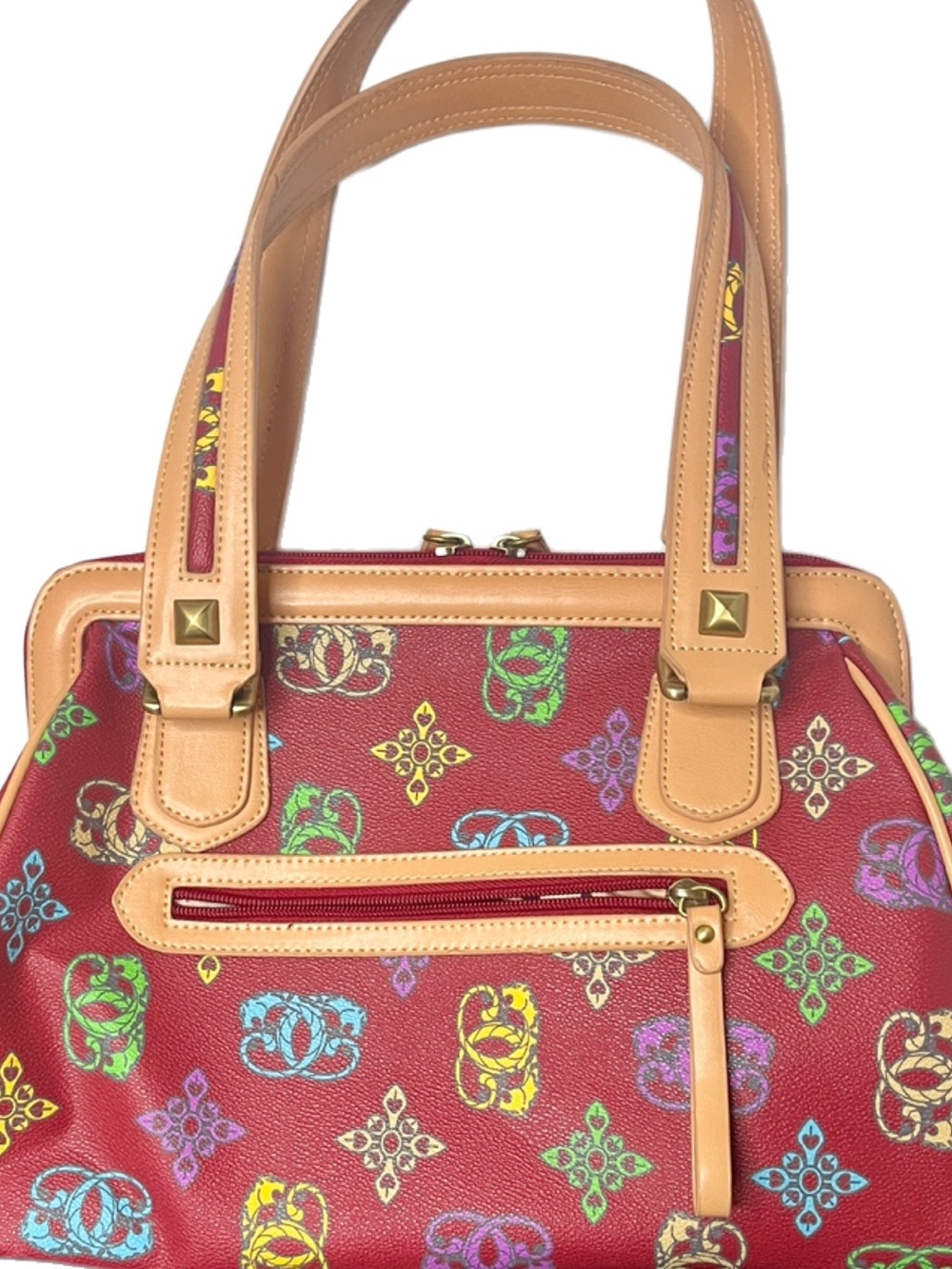 Sharif 2 Pcs. Red Patterned Tote and Mini Bag Set - Picture 3 of 5